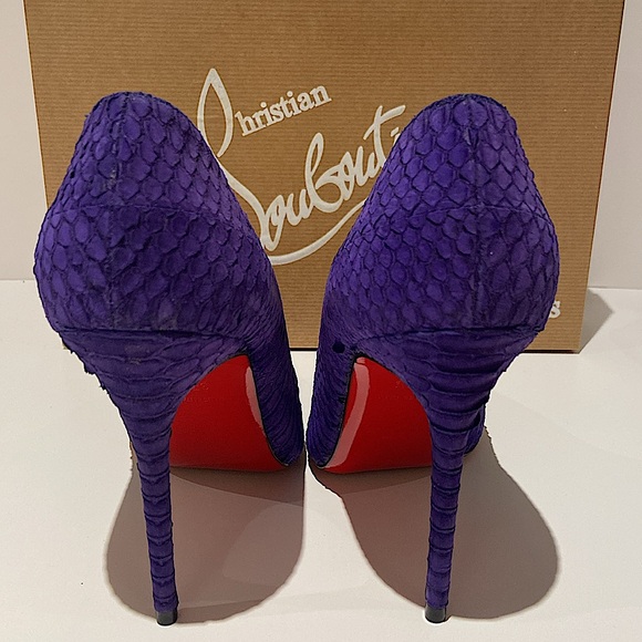 Christian Louboutin Décolleté 554 100 Watersnake Nabuck Purple Pop - Picture 4 of 11